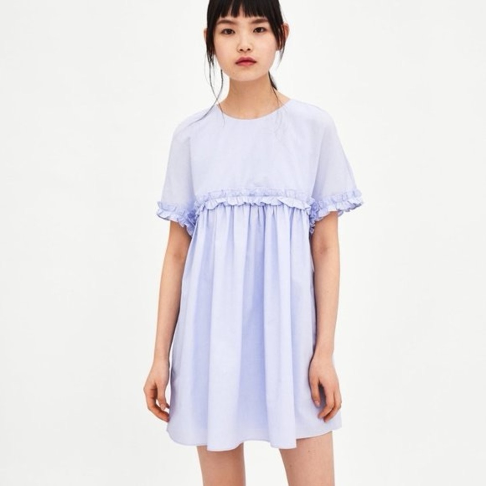 Zara Jumpsuit Dress Romper Ruffle Blue Small